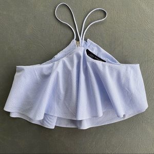 Zara White/Blue Striped Crop Top